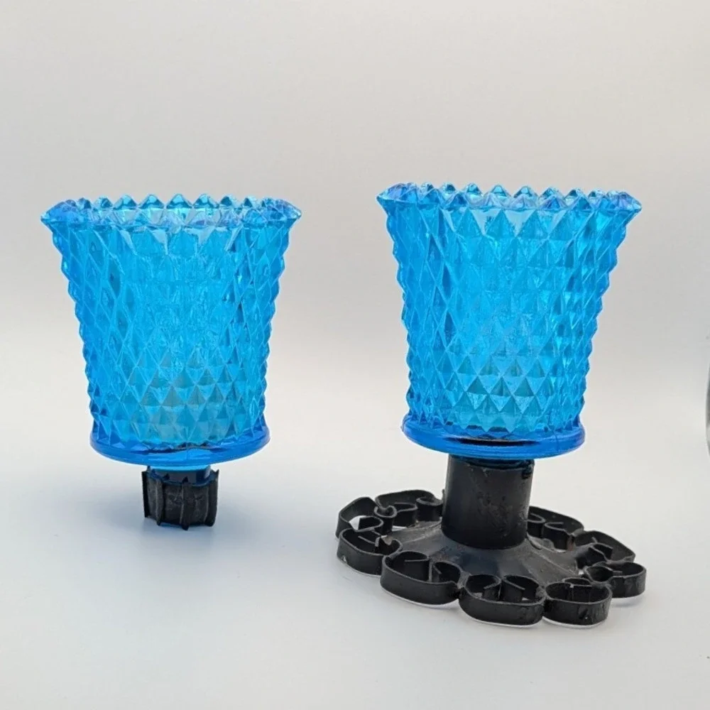 Homco Blue Diamond Point Votive Candle Holders Set of 2 + A Cast Iron Base